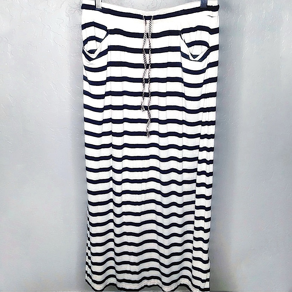 NWT Max Studio Cream & Black Striped Linen Blend Maxi Skirt Size Small